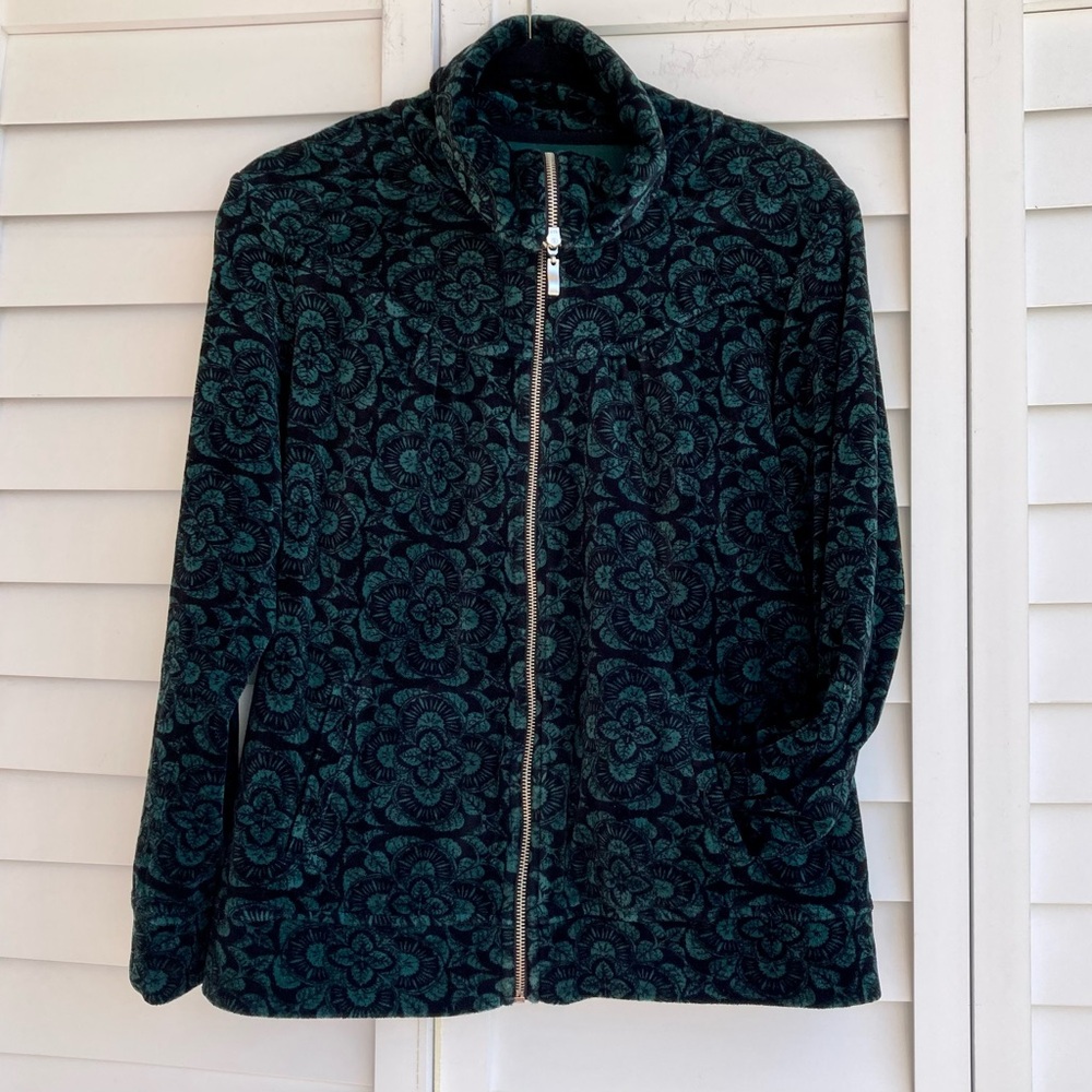 style & co sport sweater jacket womens green floral black Size: L